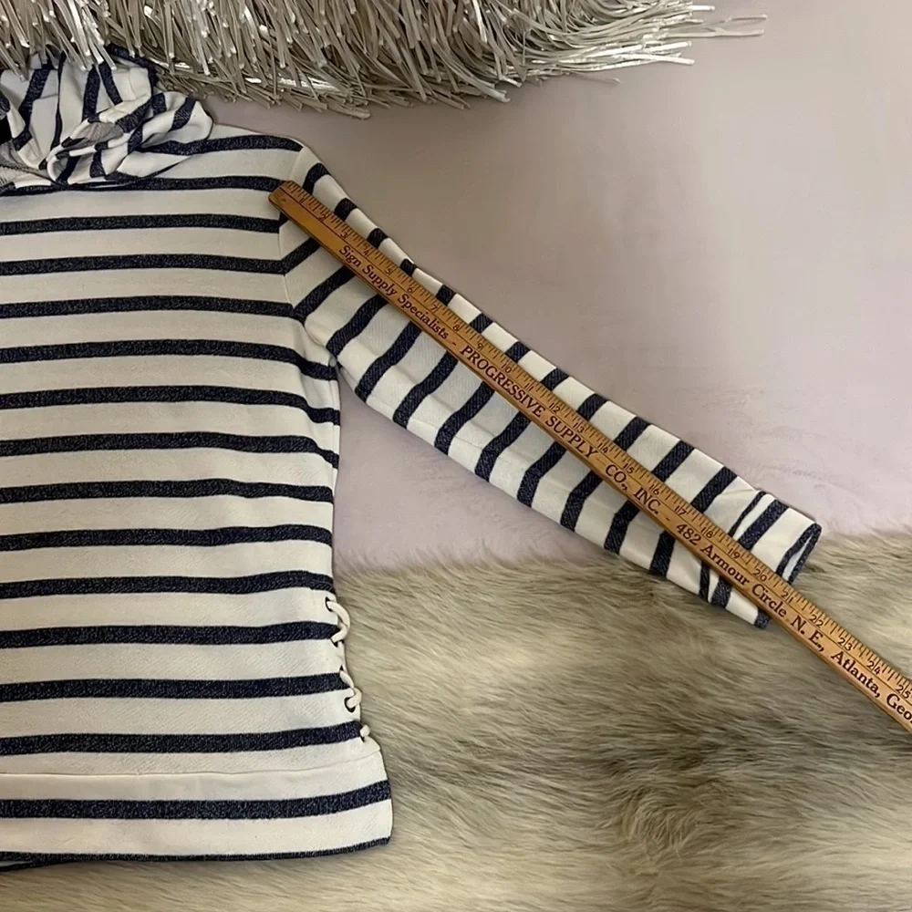 OLD NAVY Off White Navy Blue Striped Sailor Hoodie Pullover Long Sleeve XL